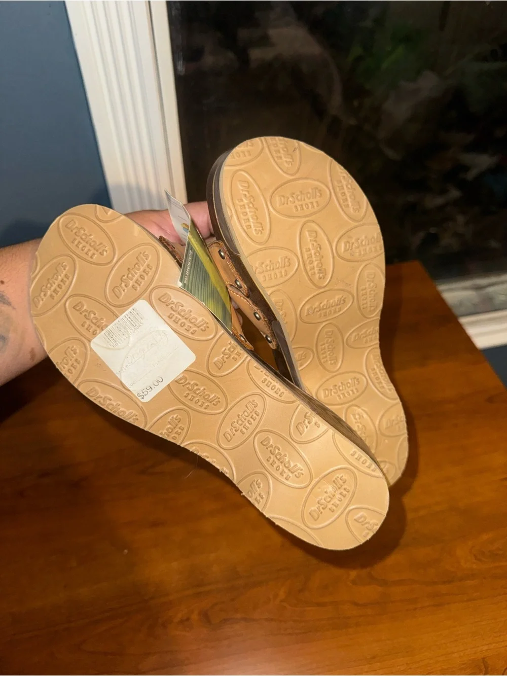 Dr. Scholl's Tan Leather Studded Wedge Sandals for Men